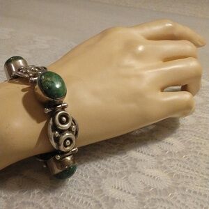 Vintage Modernist LOS BALLESTEROS TAXCO 925 Silver Green TURQUOISE Bracelet
